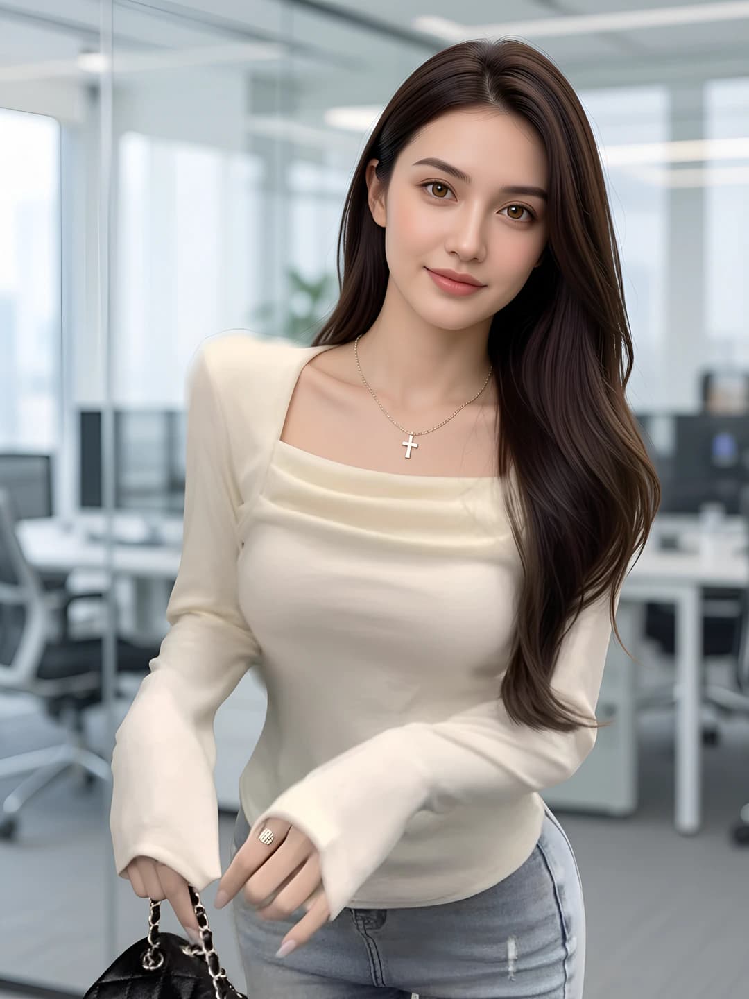 Women's long sleeve cropped long-sleeve base top, slim fit, slimming, modal, solid colour, spring-autumn