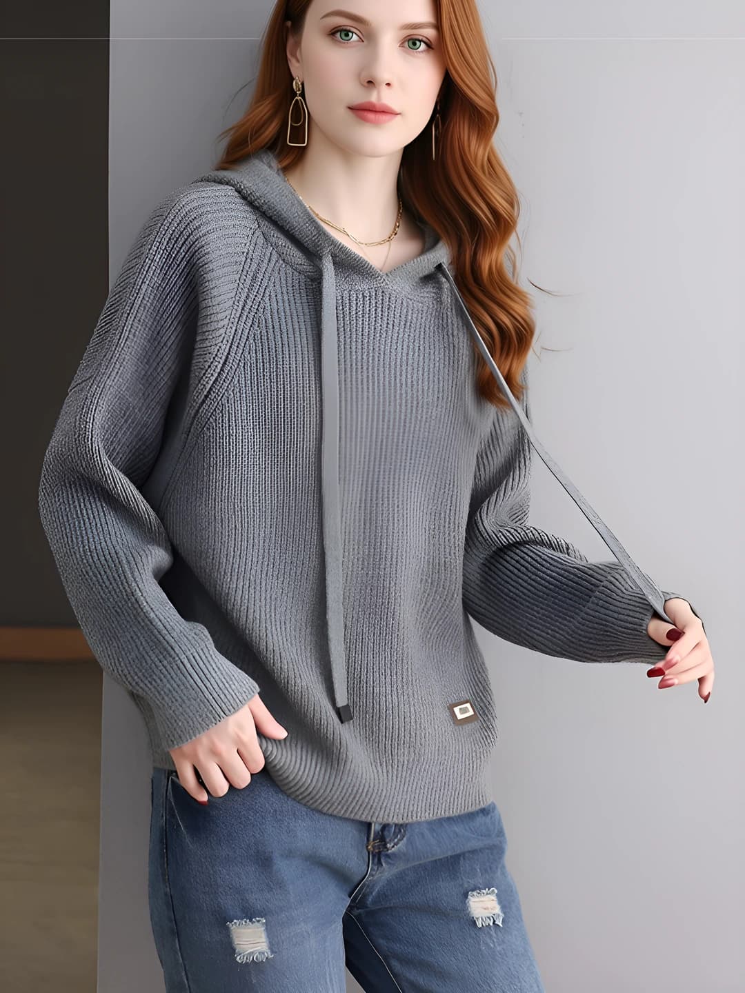 Women's plus size autumn-winter Korean style loose fit casual 3D pattern thick long sleeve mid-length sweater