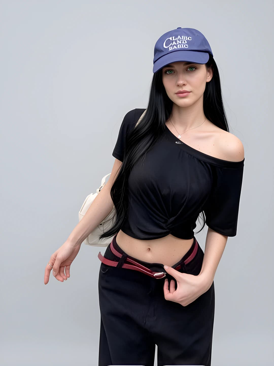 Women's off-shoulder crop top, summer 2026, black, short sleeve, slim fit, solid colour, 3D effect, asymmetric collar, with knot