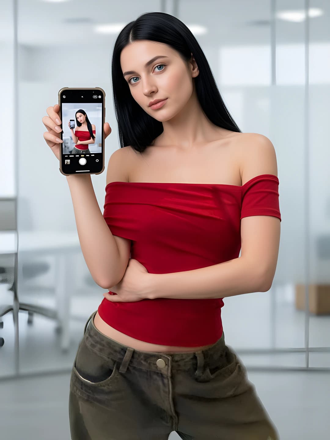Women's tops with dropped shoulders: 260 g, short sleeve, slim fit, slimming, red, cropped, summer t-shirt