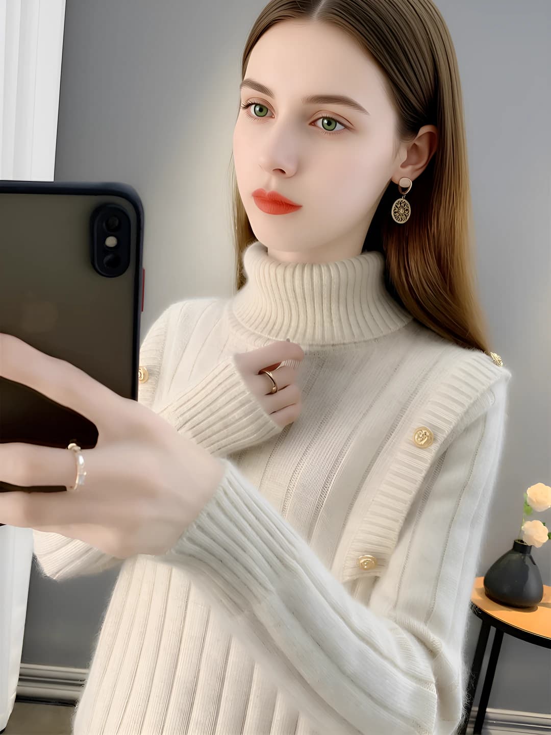 Women's 2026 autumn-winter thickened turtleneck with lapel collar and high neck, sleeveless, loose fit, solid colour