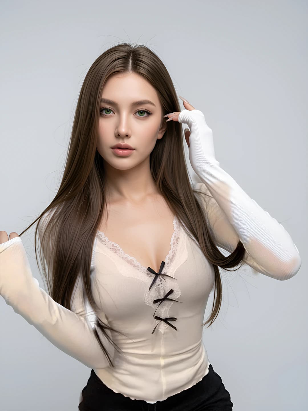 Женский весенний лонгслив с кружевом, 3D-узором, V-образным вырезом, длинным рукавом, приталенный, короткий