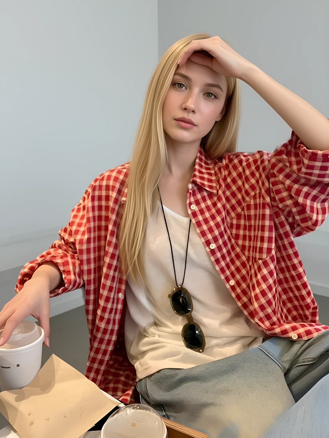 Ayollar uchun retro katak uzun yengli bo'sh (oversize) preppi uslubdagi ko'ylak-shirt