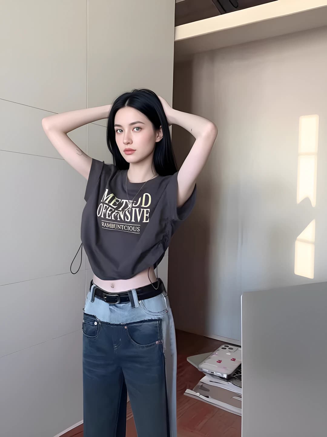 Women's retro t-shirt, short sleeve, sleeveless, crew neck, loose fit, printed, cropped