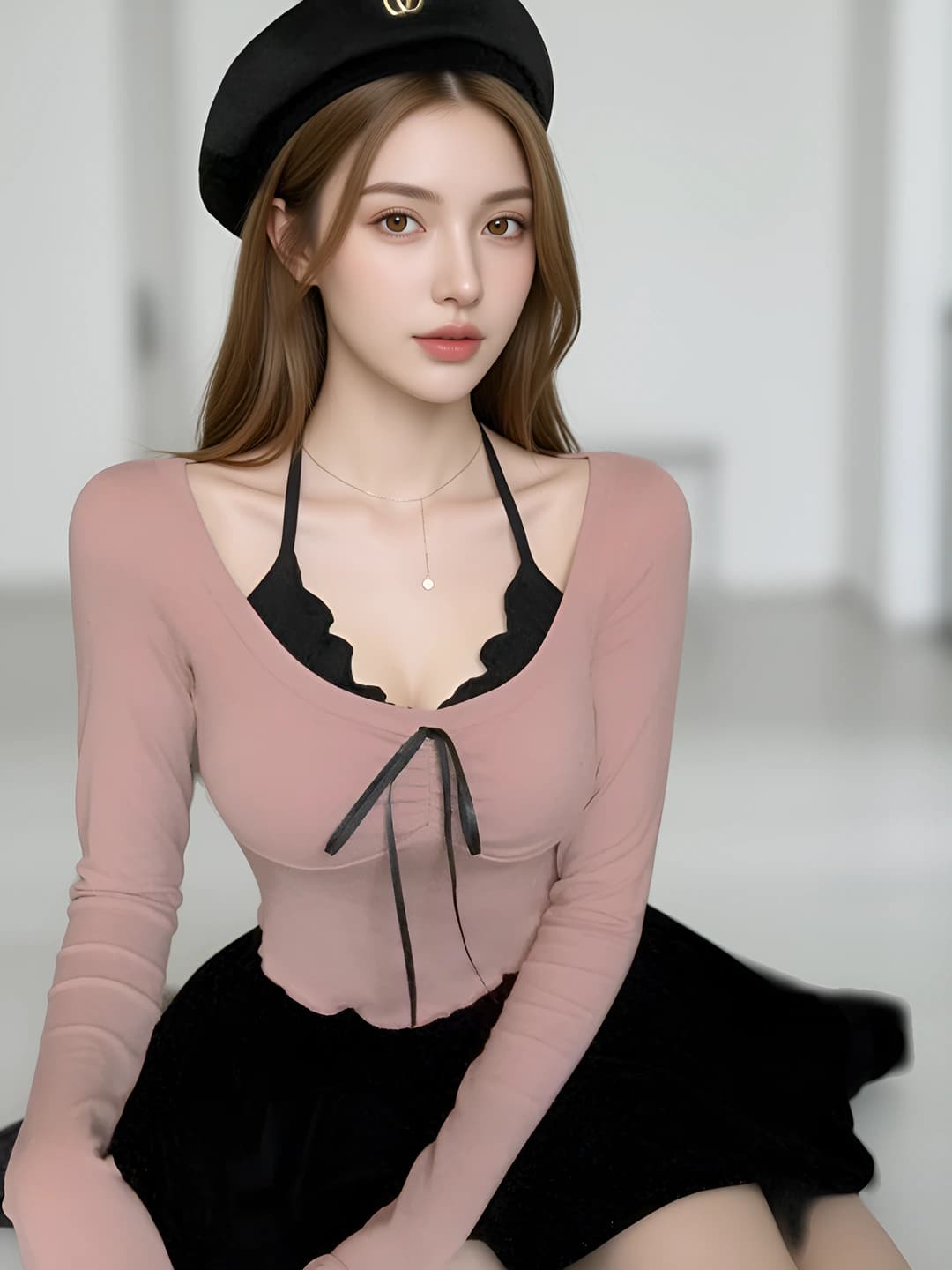 Ayollar uchun bahor-kuzgi tanaga yopishgan uzun yengli halter krop-top, V-yoqali, bir rangli, 90-95% modal, kalta