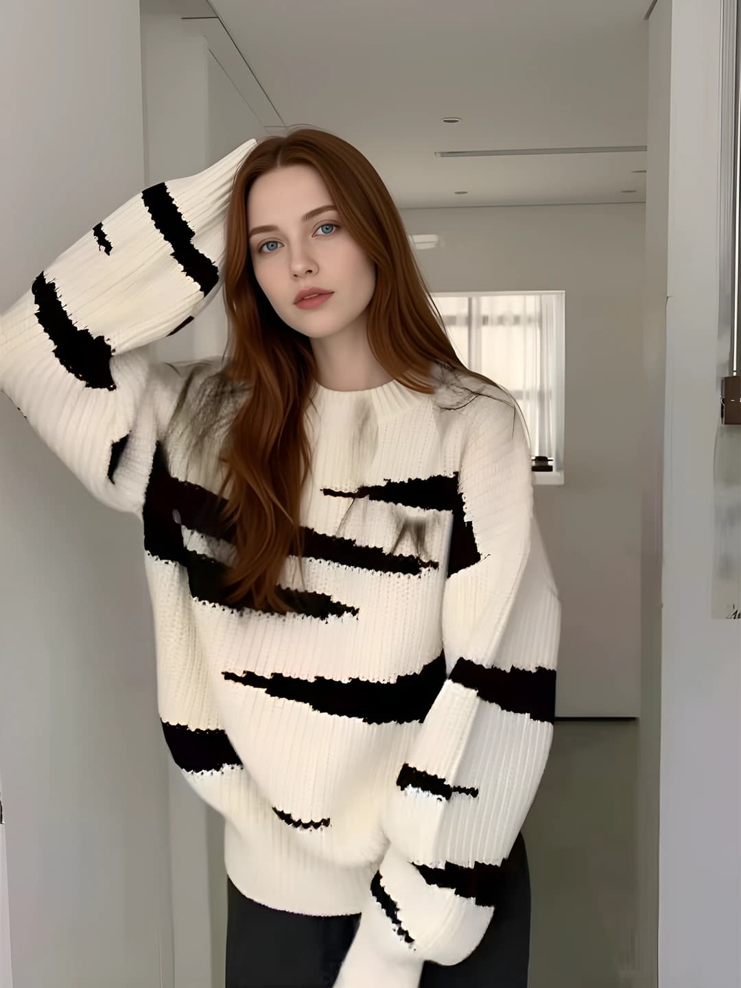Women's striped sweater, 2026 spring-autumn, crew neck, loose fit, long sleeve, slimming knit top