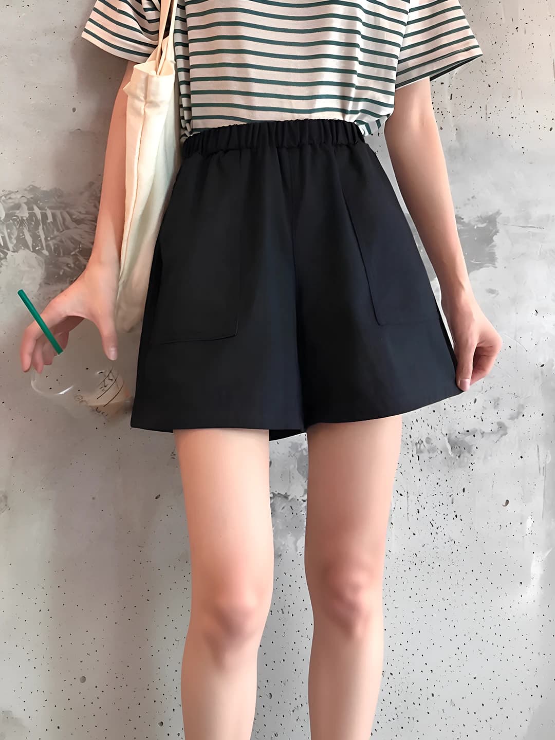 Women's casual shorts, high waist, straight cut, knee-length shorts, slimming, loose fit, spring-autumn and summer