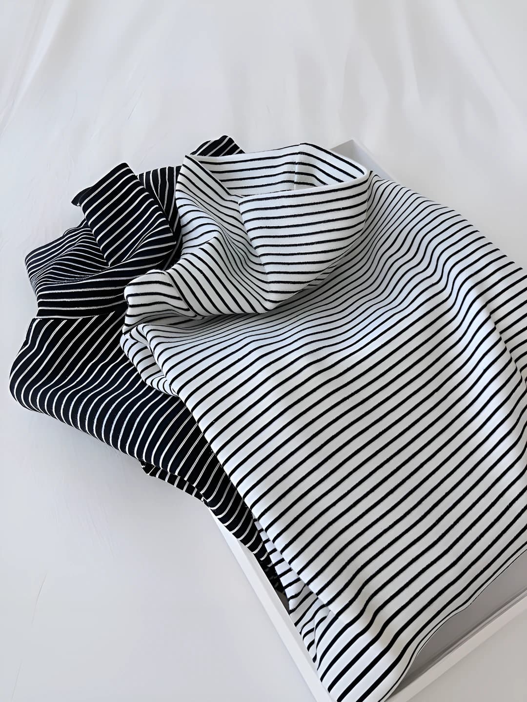Women's long-sleeve high neck striped long-sleeve base top, retro, slim fit, slimming, autumn-winter