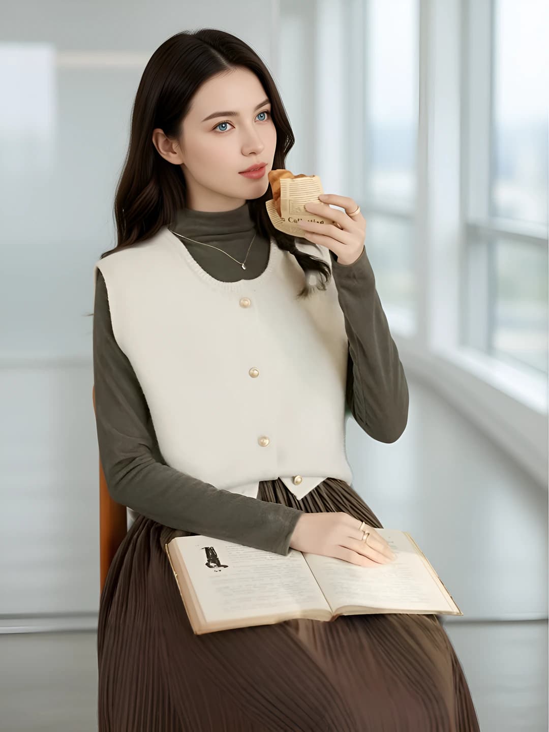 Women's autumn-winter warm fleece-lined high neck slim fit long sleeve longsleeve