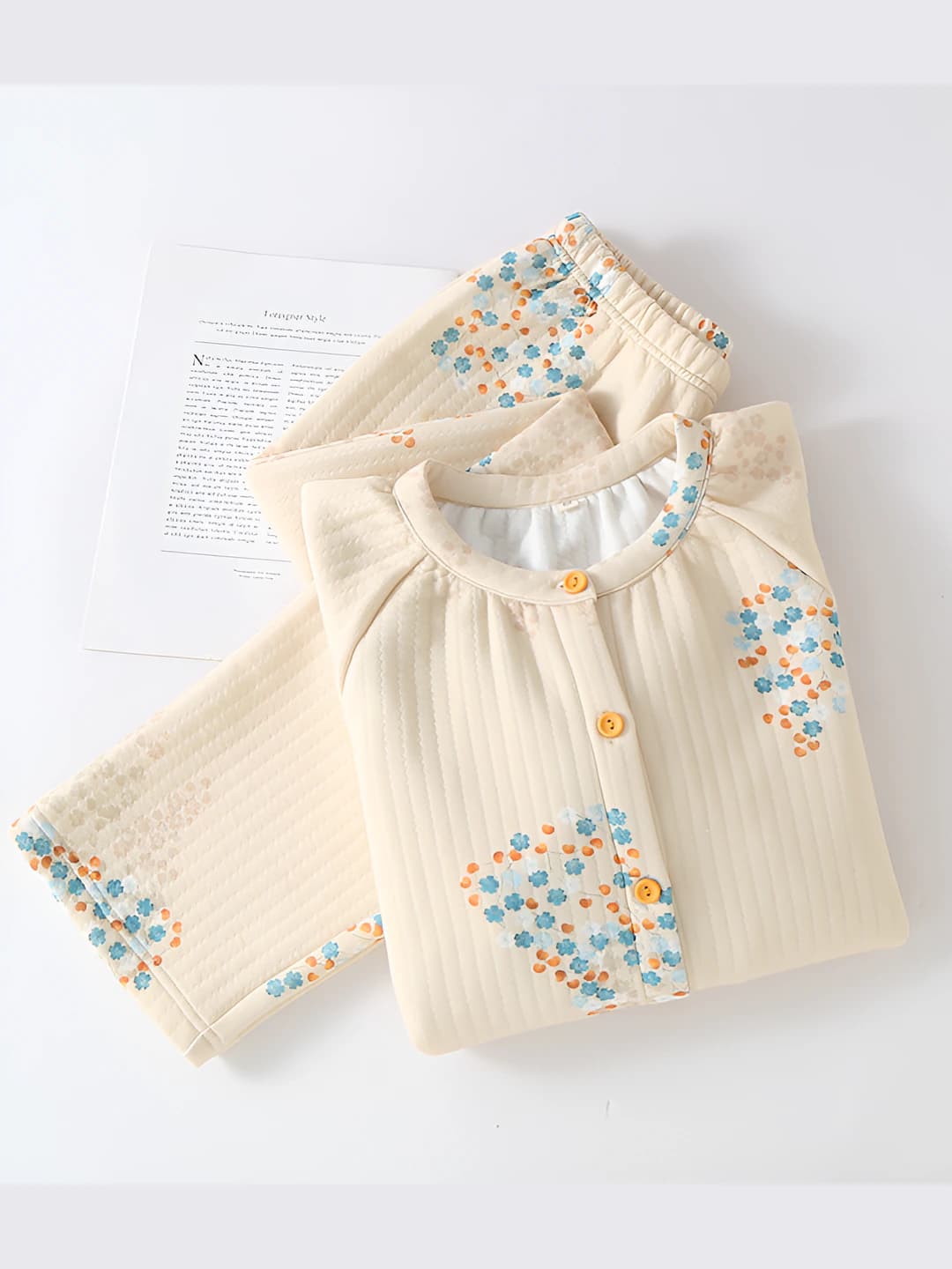 Women's quilted pajama set in air cotton with crew neck and long sleeves for autumn-winter