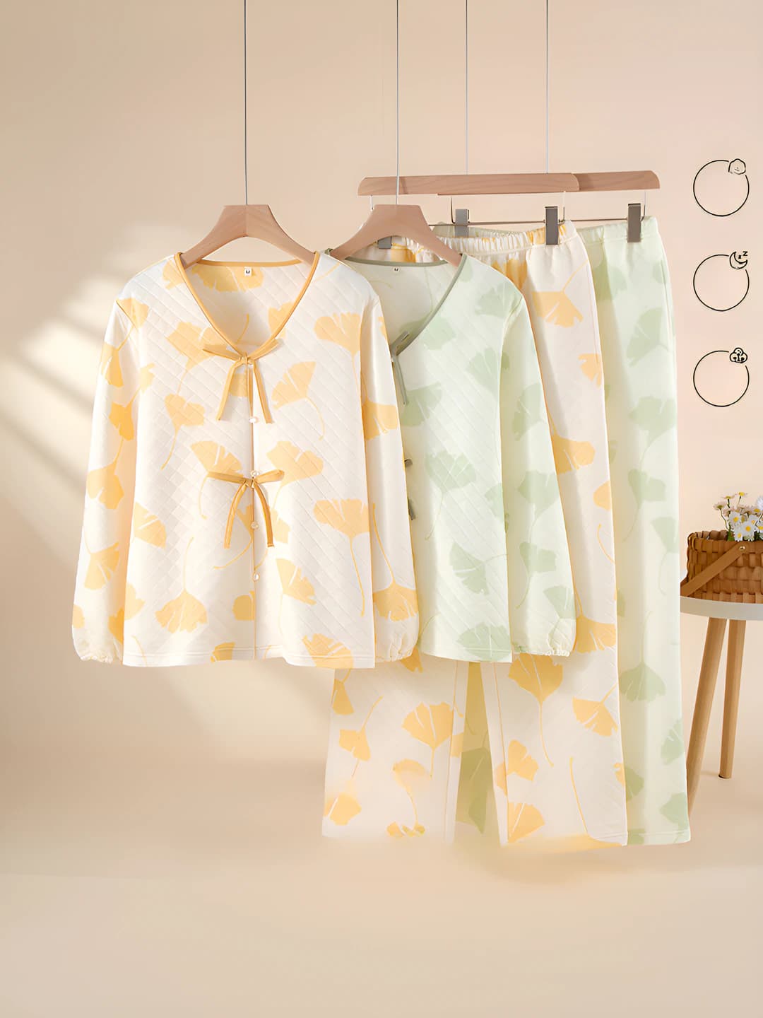Women's thickened warm pajama set, long sleeve, 100% cotton, V-neck, autumn-winter