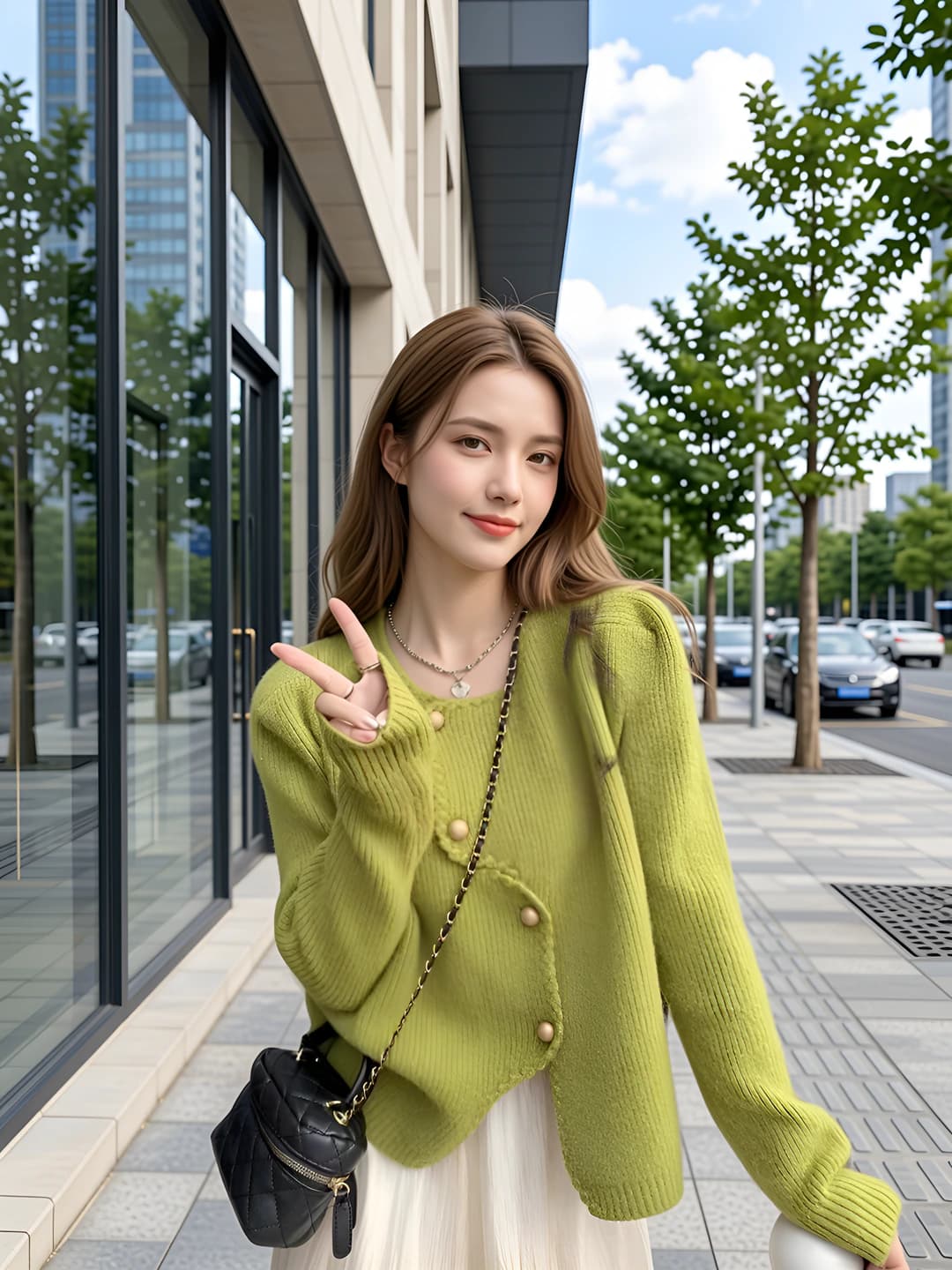 Women's knit cardigan: spring-autumn, loose fit, crew neck, long sleeve, cropped, 3D pattern, single button