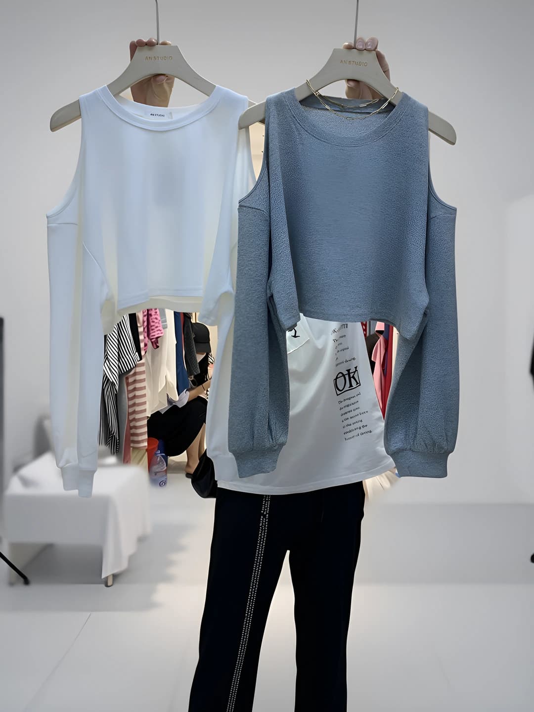 Women's dropped-shoulder long-sleeve top, crew neck, solid colour, loose fit, autumn-winter