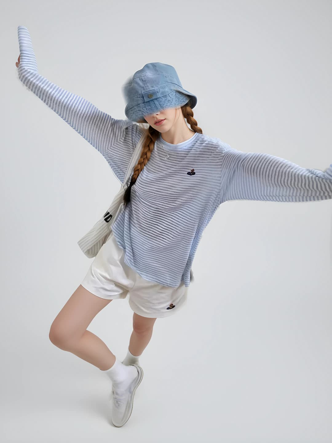 Women's striped long sleeve t-shirt, thin, loose fit, summer, casual, slimming, sun-protective