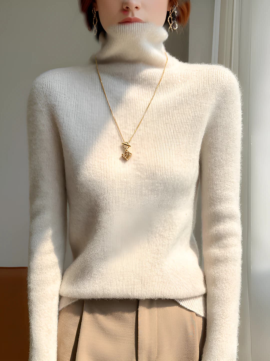 Women's turtleneck: Andy velvet, solid colour, slim fit, long sleeve, high neck, slimming knit top
