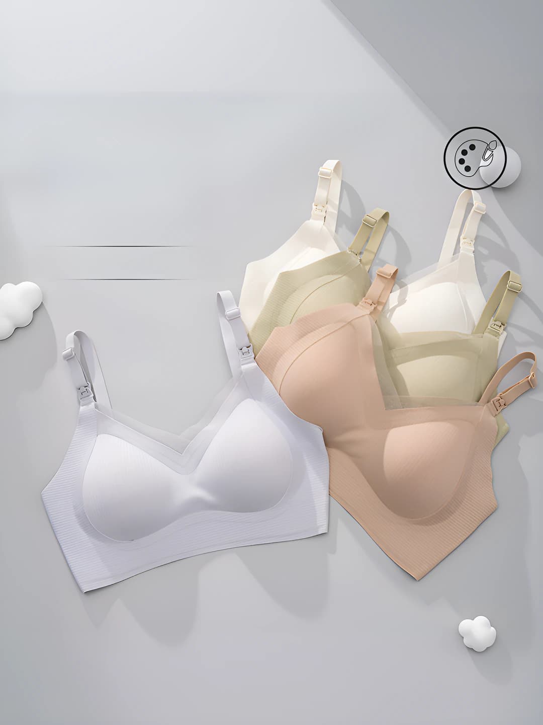 Seamless nursing bra for women: side breast gathering, sagging protection, for breastfeeding, lace edge, fixed cups, all-season