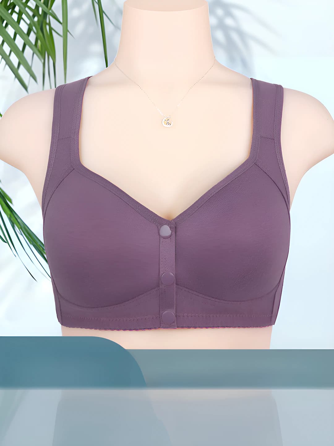 Women's front-closure bra, tank top style, wire-free, wide straps, 3/4 cup, thin cup, all-season, casual style