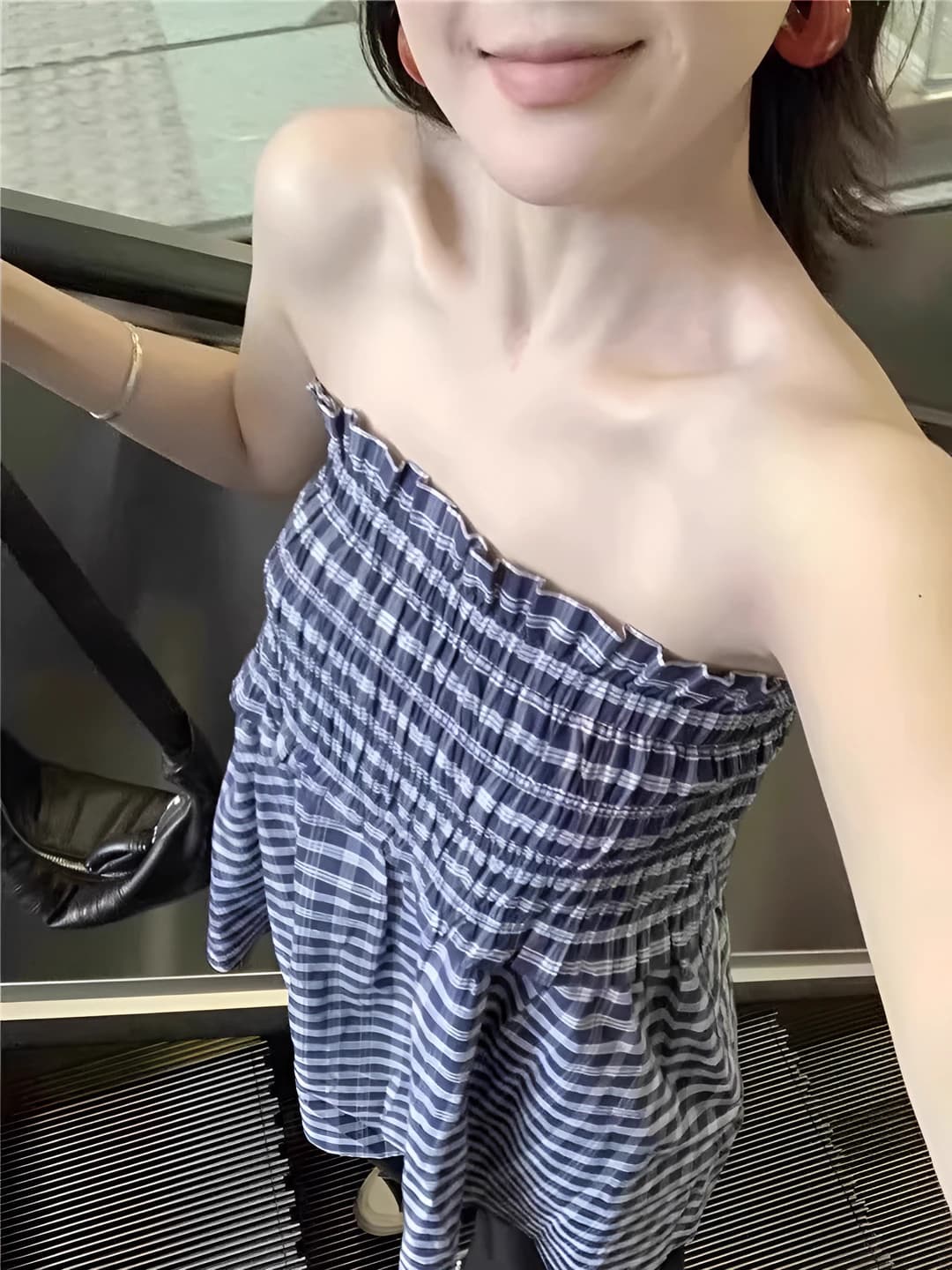 Women's summer checked tank top, slim fit, stretch, casual style