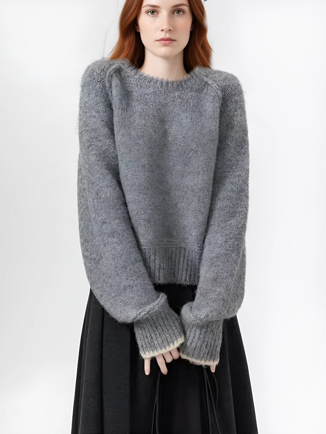 Women's 2026 autumn-winter Korean style loose fit crew neck long sleeve 3D pattern knit sweater