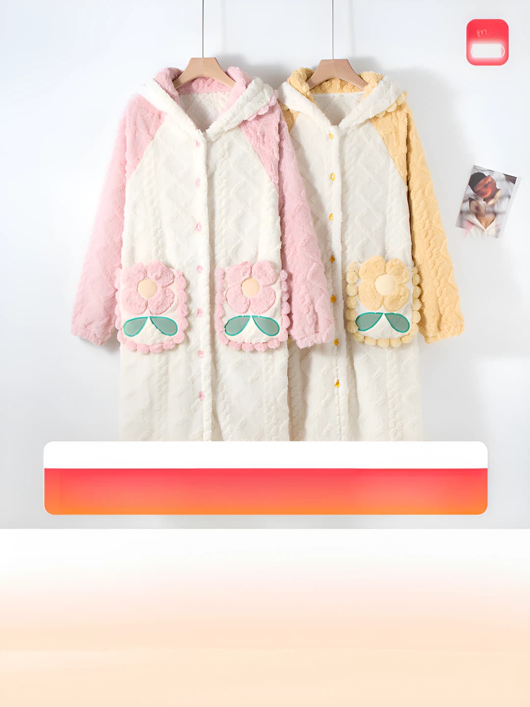 Women's autumn-winter fleece-lined house robe, thickened flannel, high neck, cartoon style, warm, wearable outside