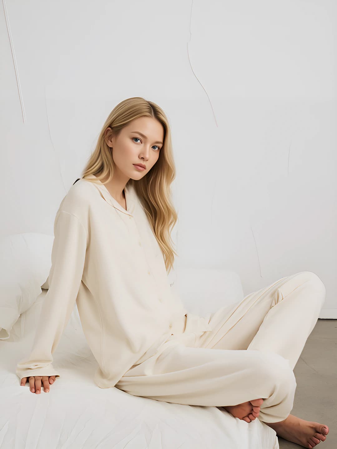 Women's loungewear set: lapel collar, long sleeve, trousers, solid colour, autumn-winter, can be worn outside