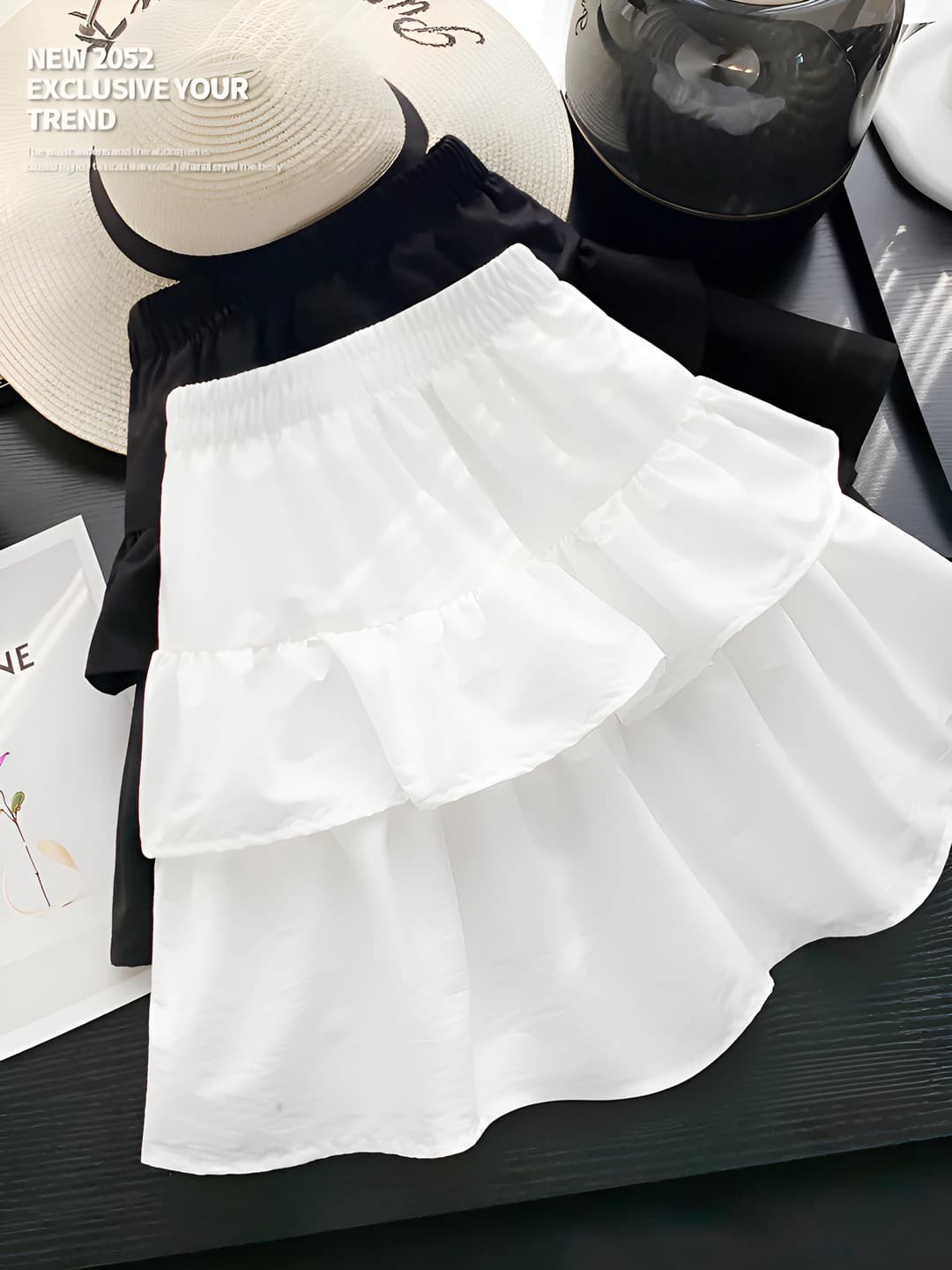 Women's high waist slimming Korean style tiered ruffled A-line mini skirt
