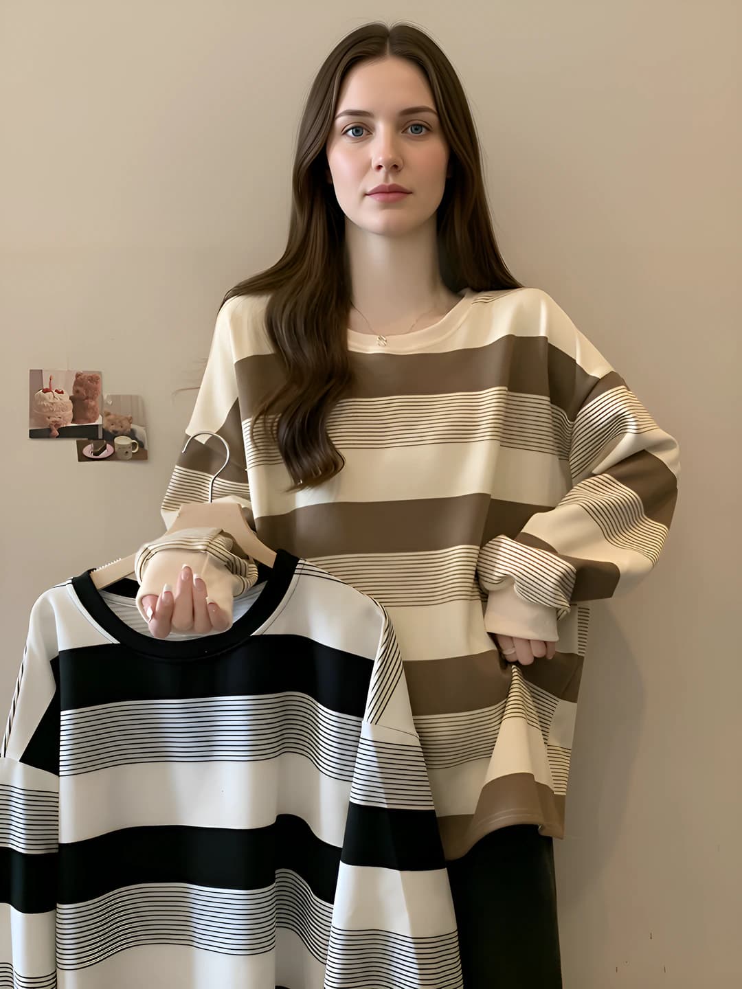 Women's long sleeve striped longsleeve, autumn thin, loose fit, retro style, 2026