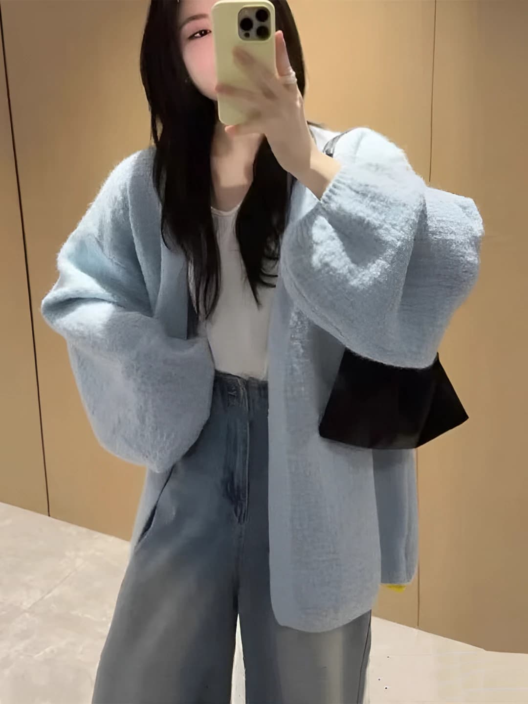Women's knit cardigan: Korean style, loose fit, long sleeve, V-neck, spring-autumn