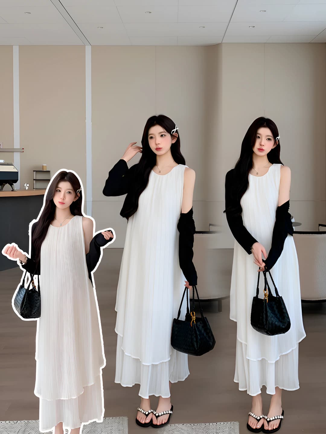 Women's 2026 summer sleeveless solid colour long dress and sun-protective cardigan set
