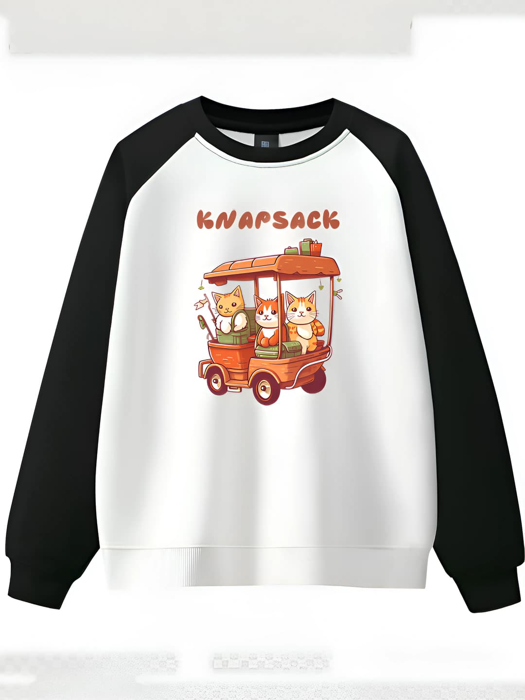 Women's casual loose fit plus size crew neck sweatshirt, autumn-winter, printed, 50%–70% cotton
