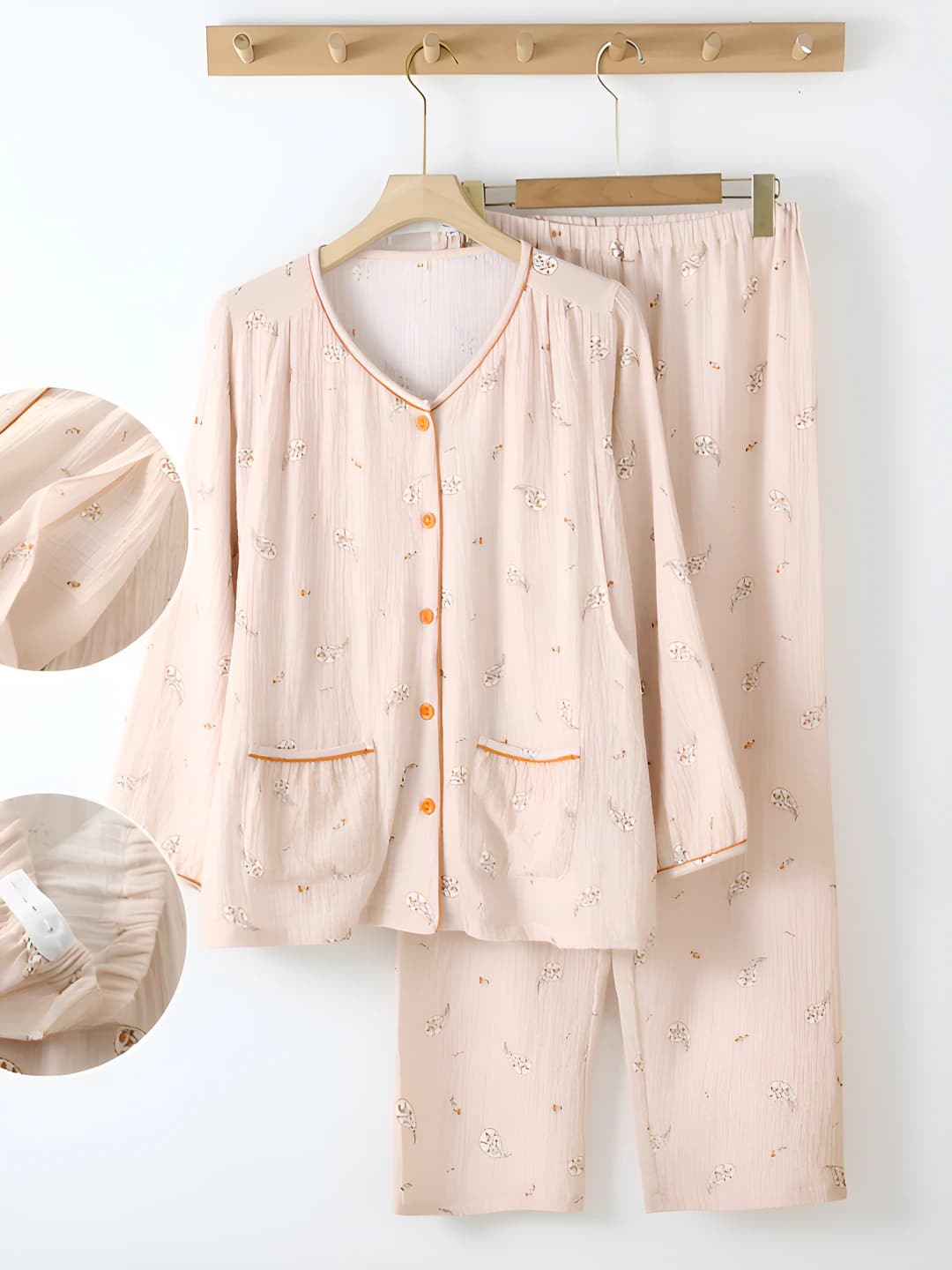 Women's postpartum nursing pajama/home set: pure cotton, breathable, moisture-wicking, long sleeve, trousers, spring-summer