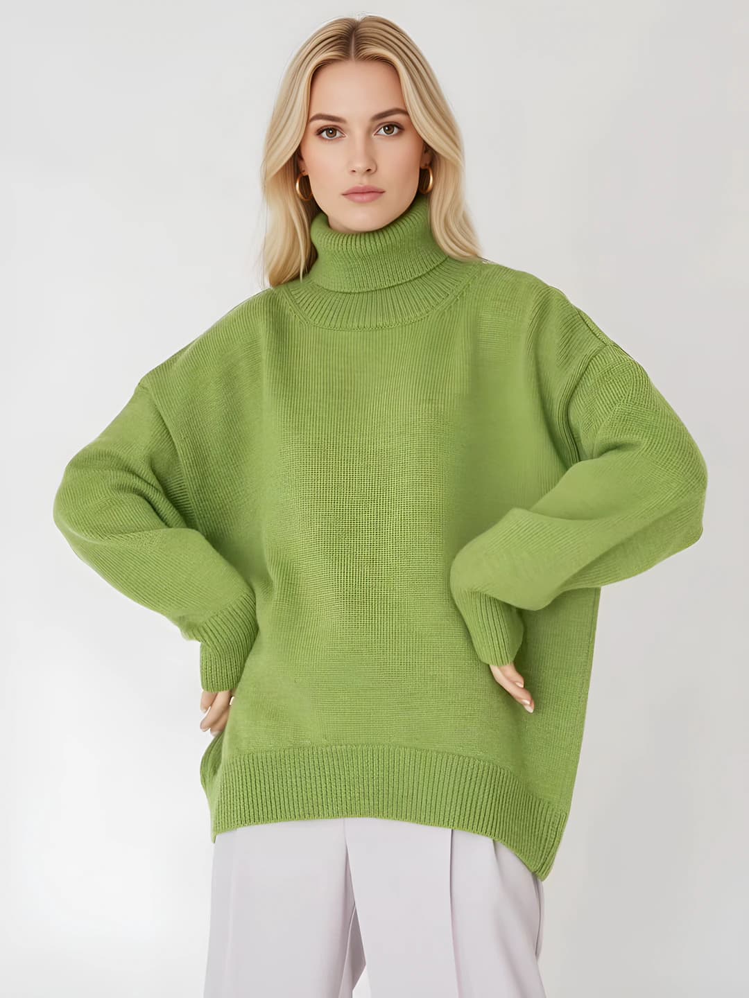 Women's solid colour loose fit sweater with mock neck and long sleeve for autumn-winter 2026