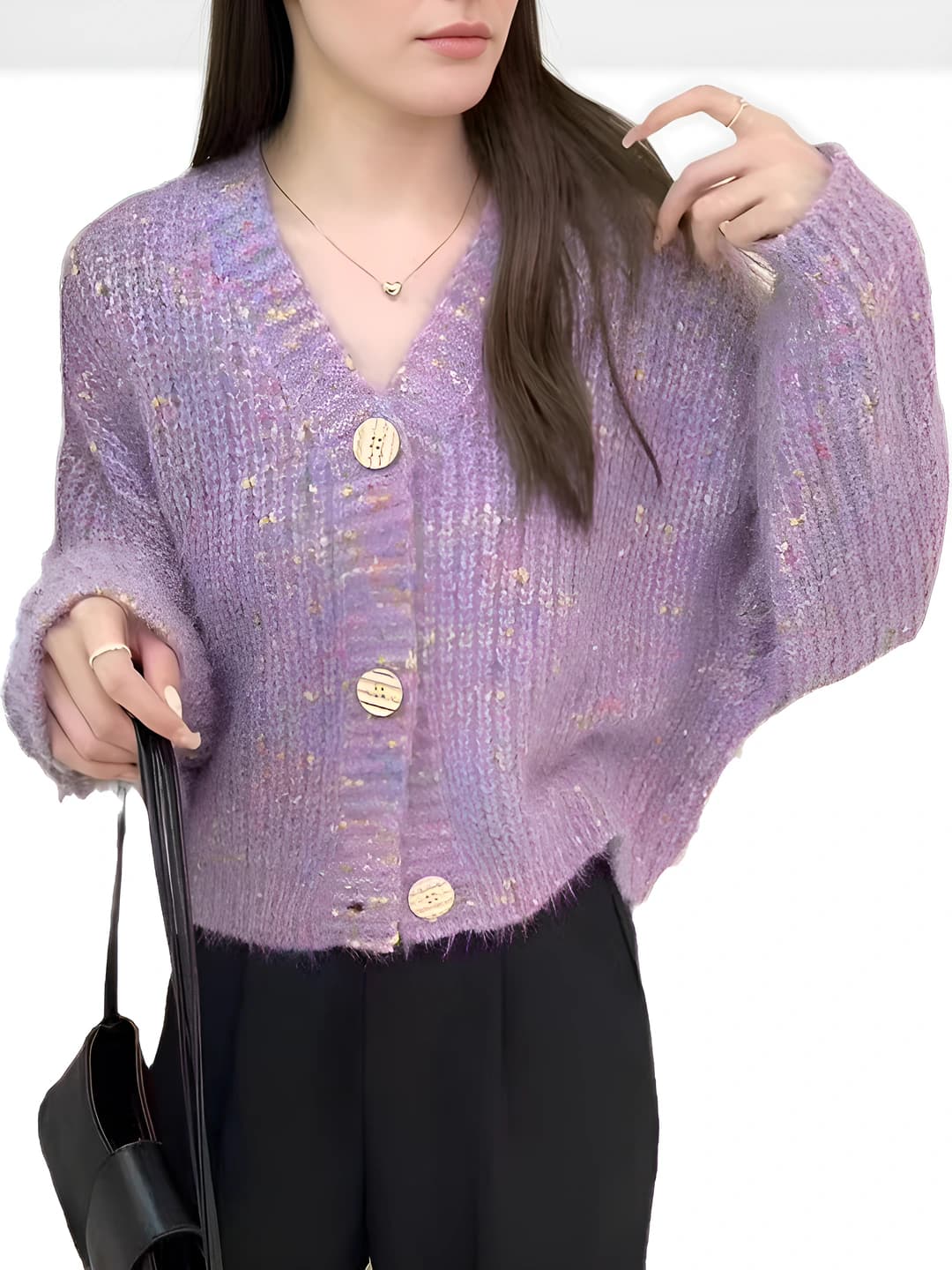 Women's 2026 spring-autumn retro loose fit long sleeve V-neck cropped knit cardigan