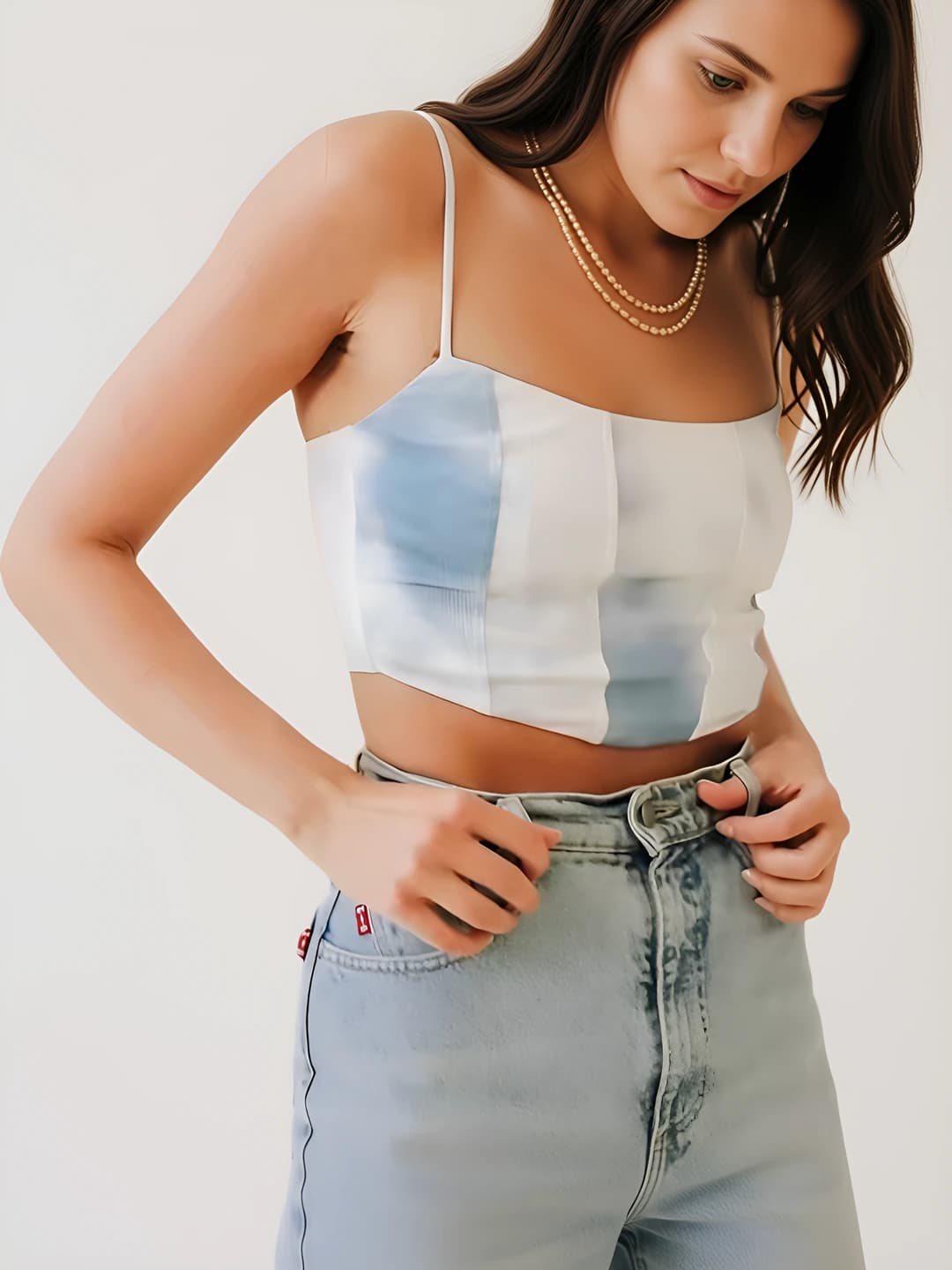 Women's tie-dye strap crop top, slim fit, open back, spring-summer 2026