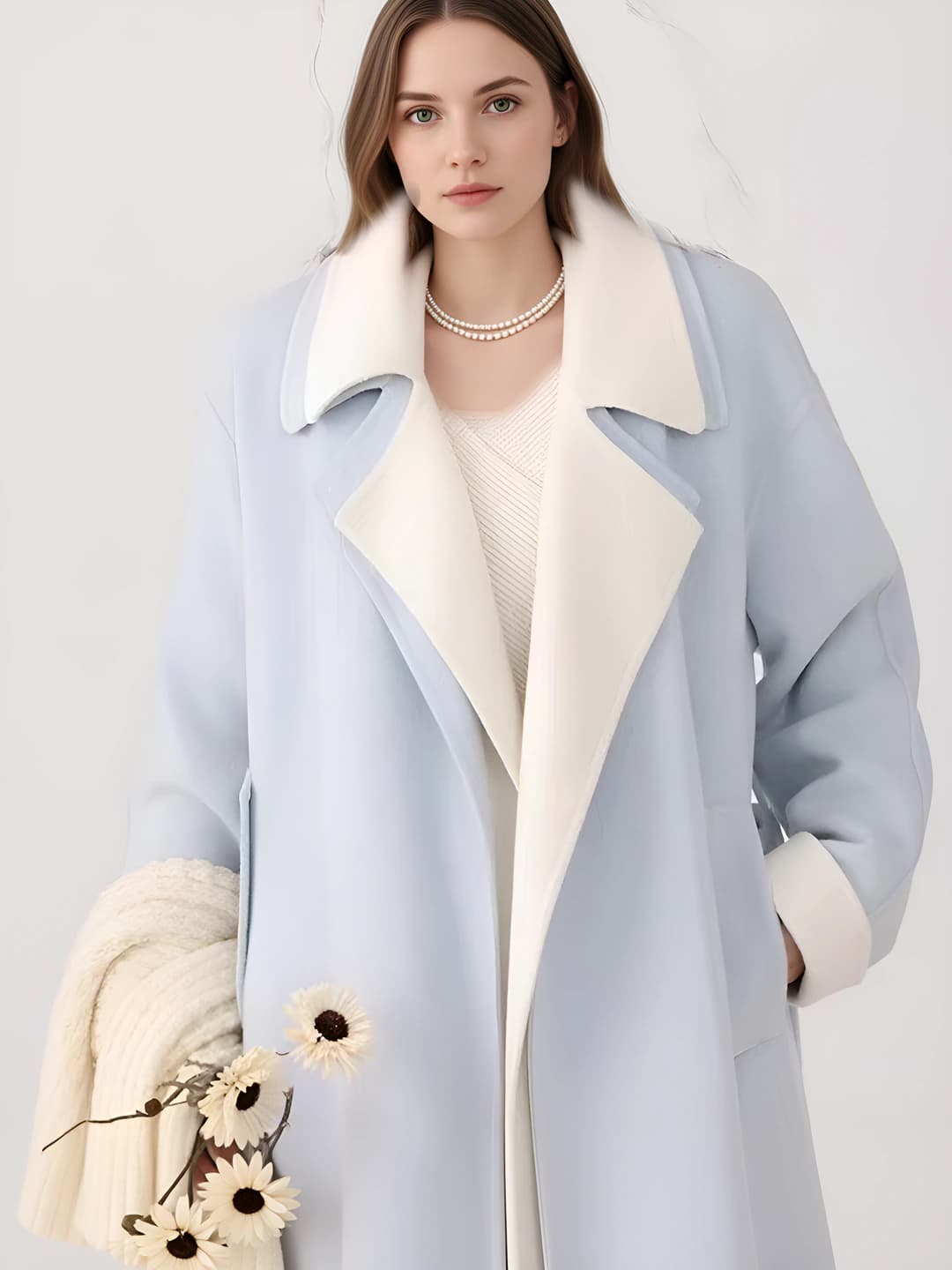 Ayollar uchun kuz-qish retro uslubidagi bo'sh (oversize) kesim, uzun yengli, qalin mato palto