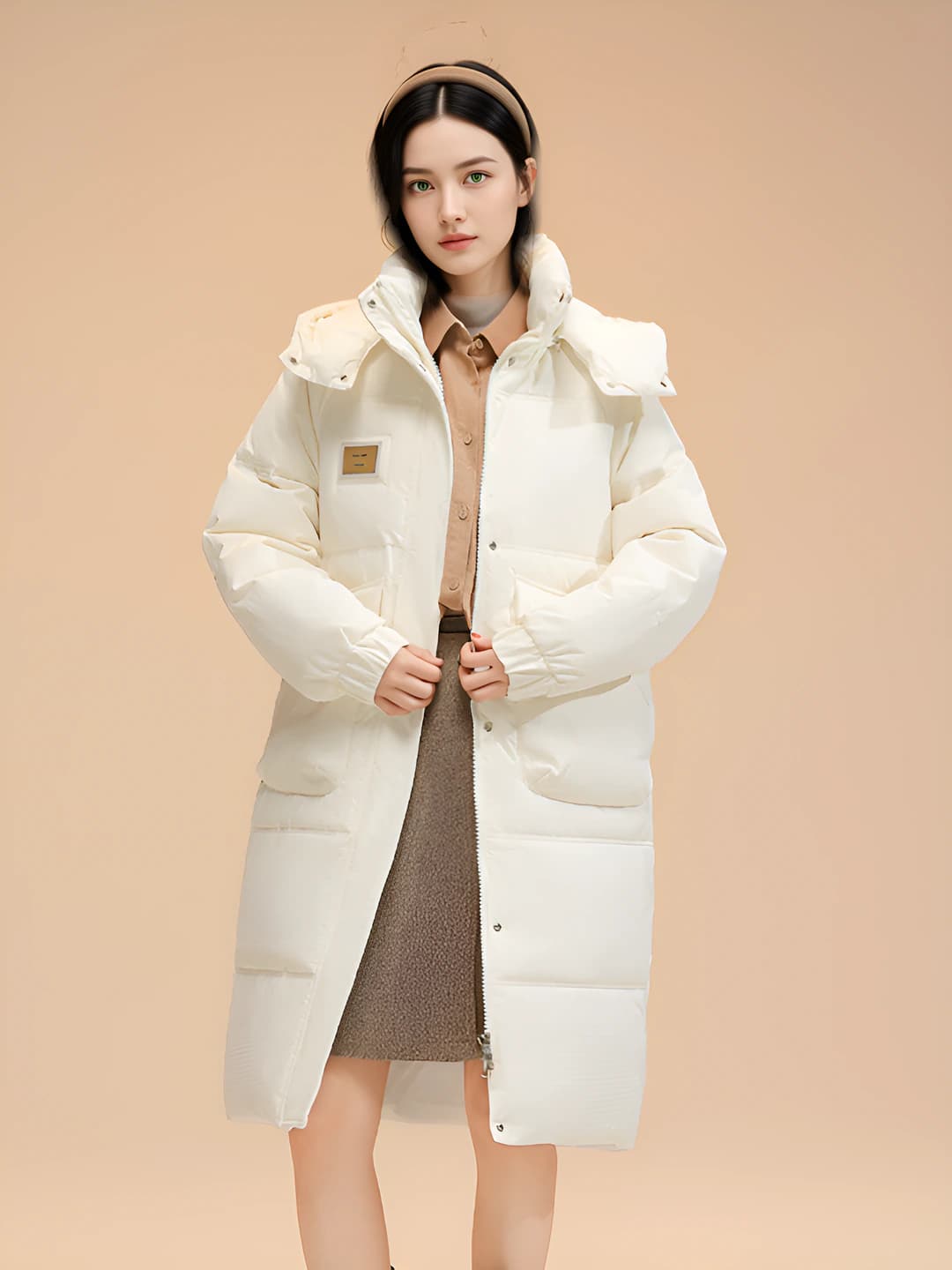 Women's down jacket: warm, thickened, loose fit, mid-length, zip, Korean style