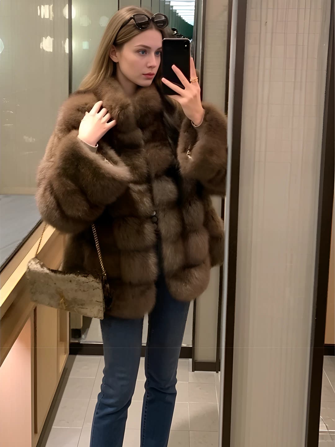 Women's mid-length faux fur coats, thickened, warm, stand collar, long sleeve, autumn-winter 2026