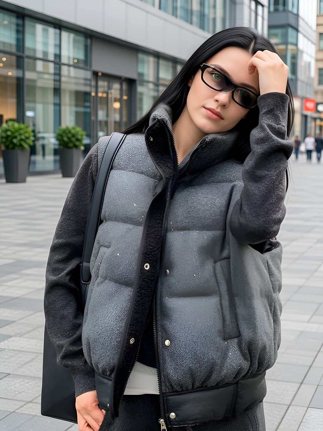 Women's thickened insulated vest with down-alternative fill, stand collar, zip, loose fit, slimming, solid colour, casual style, autumn 2026
