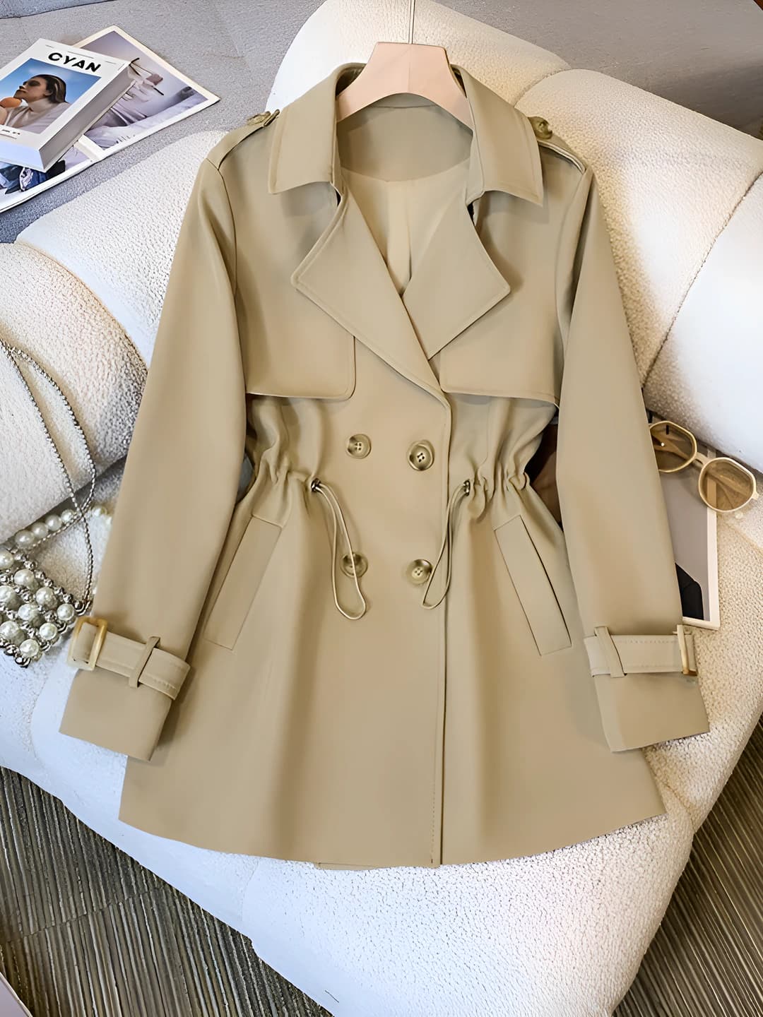 Women's blazer collar trench coat, mid-length, spring 2026, slimming, petite, spring-autumn, khaki