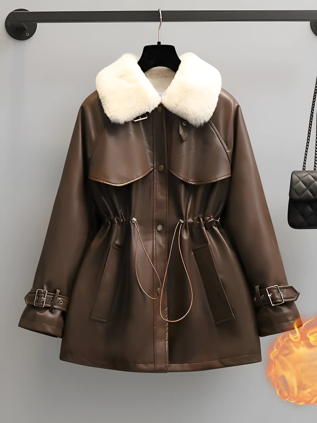 Women's autumn-winter fleece-lined sleeveless plus size jacket with POLO collar, cropped fit