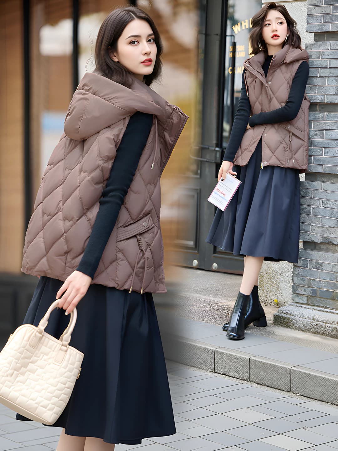 2026 Korean style women's padded vest, mid-length, slim fit, thickened, slimming, casual