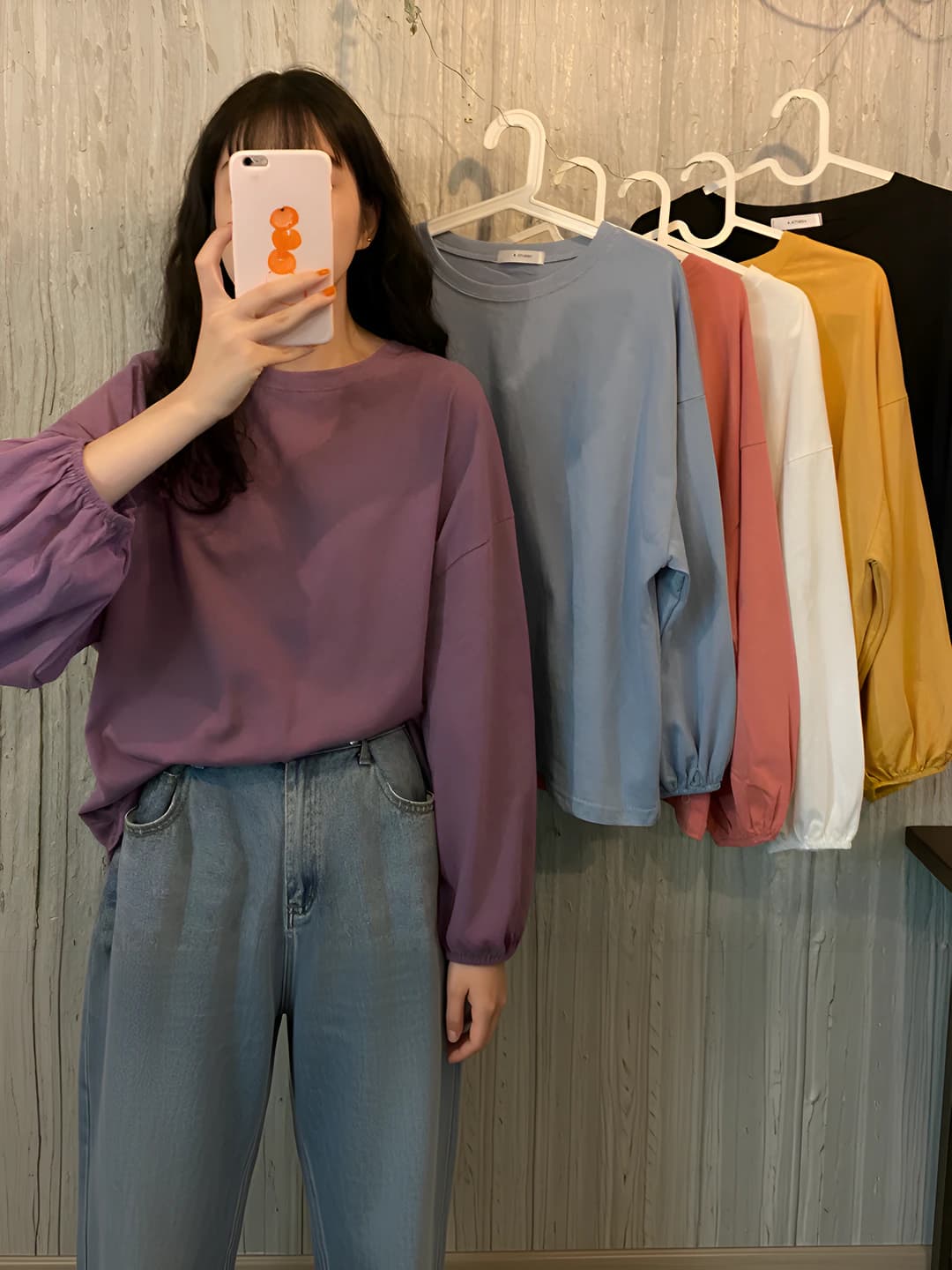 Women's 2026 autumn Korean style long-sleeve base top with crew neck, solid colour, loose fit
