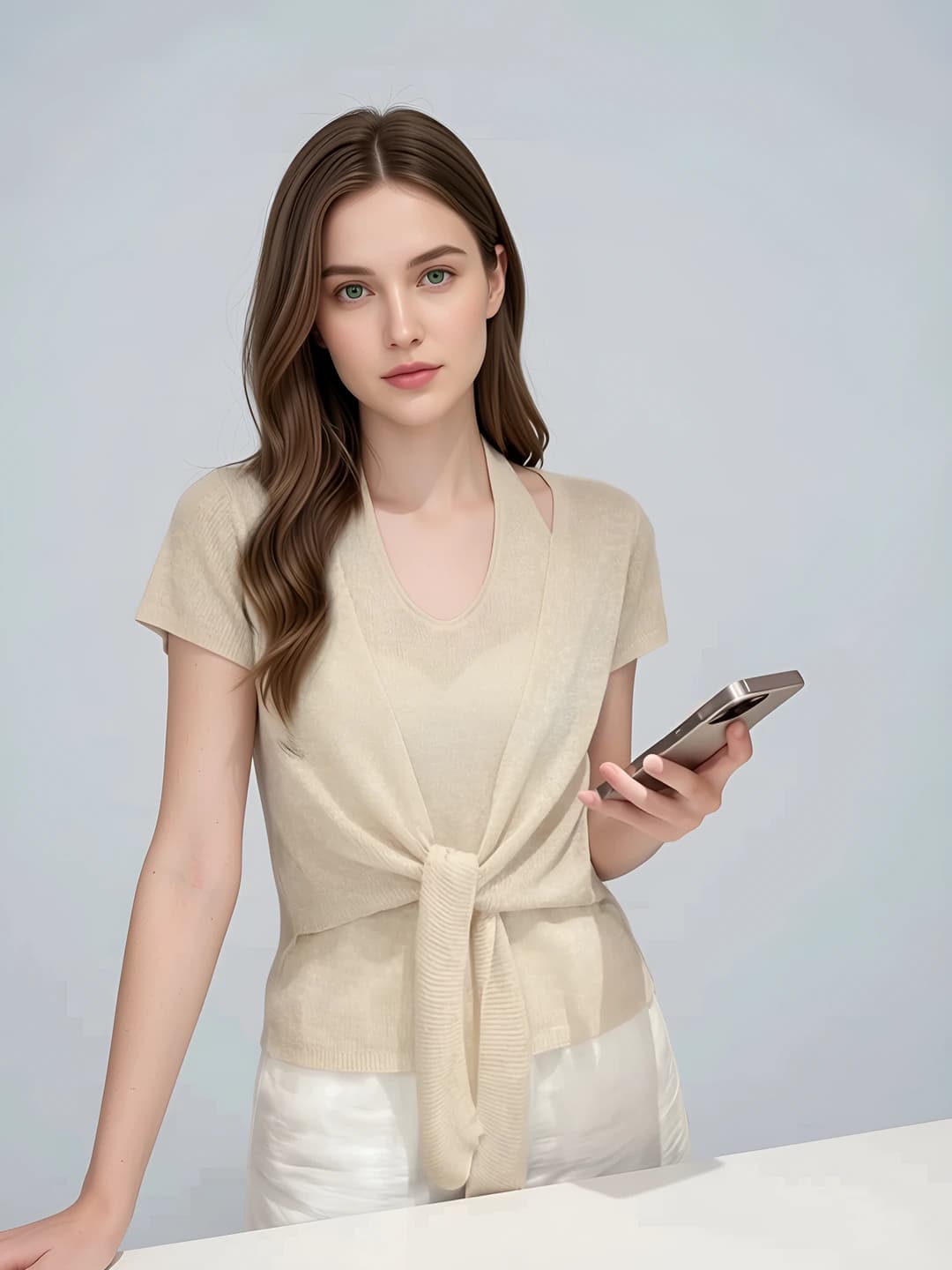 Women's summer short sleeve solid colour knitted top, cropped, non-iron