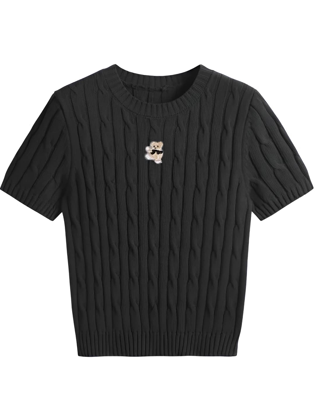 Women's summer retro crew neck short sleeve slim fit slimming solid colour knitted top