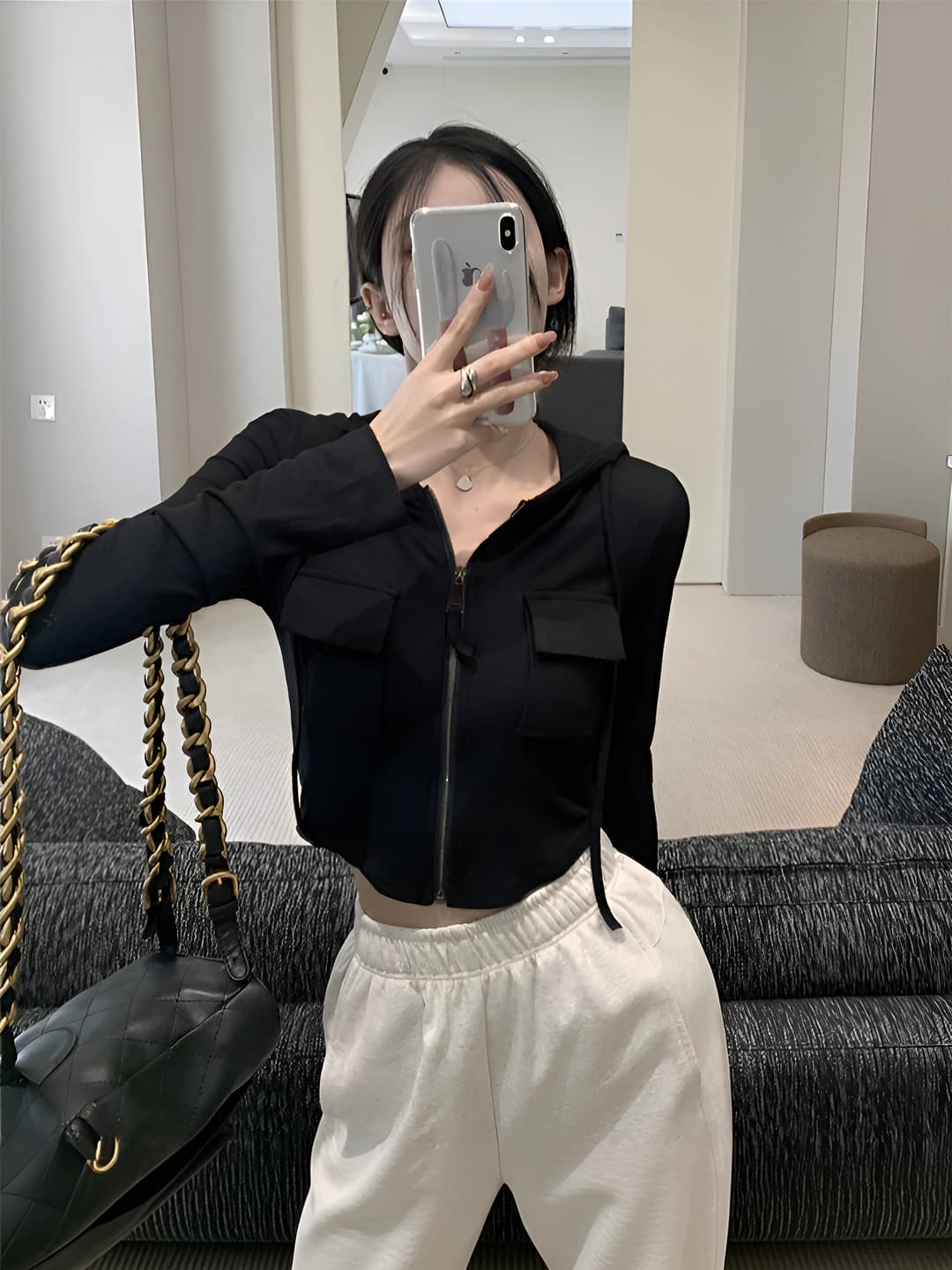 2026 autumn-winter women's slim fit cropped zip-up sweatshirt, long sleeve, solid colour, cardigan, cardigan, cardigan
