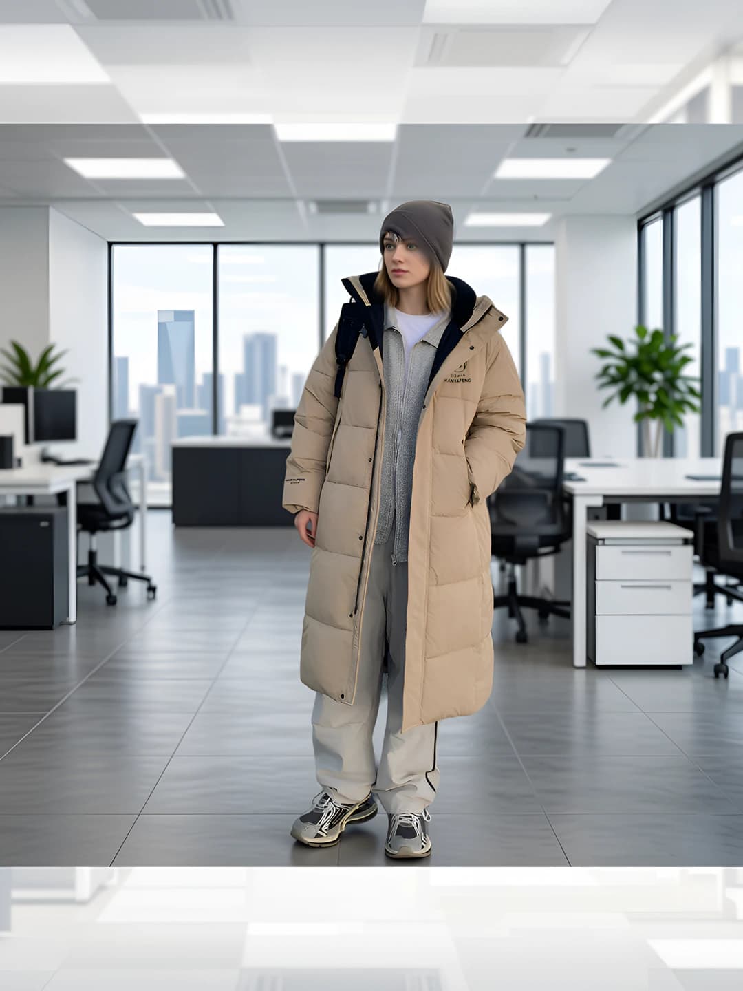 Ayollar uchun qishki uzun puxli kurtka, sintetik pux to'ldirgich, bo'sh (oversize) kesim, fermuar, qalinlashtirilgan, preppi uslub, koreys uslubida