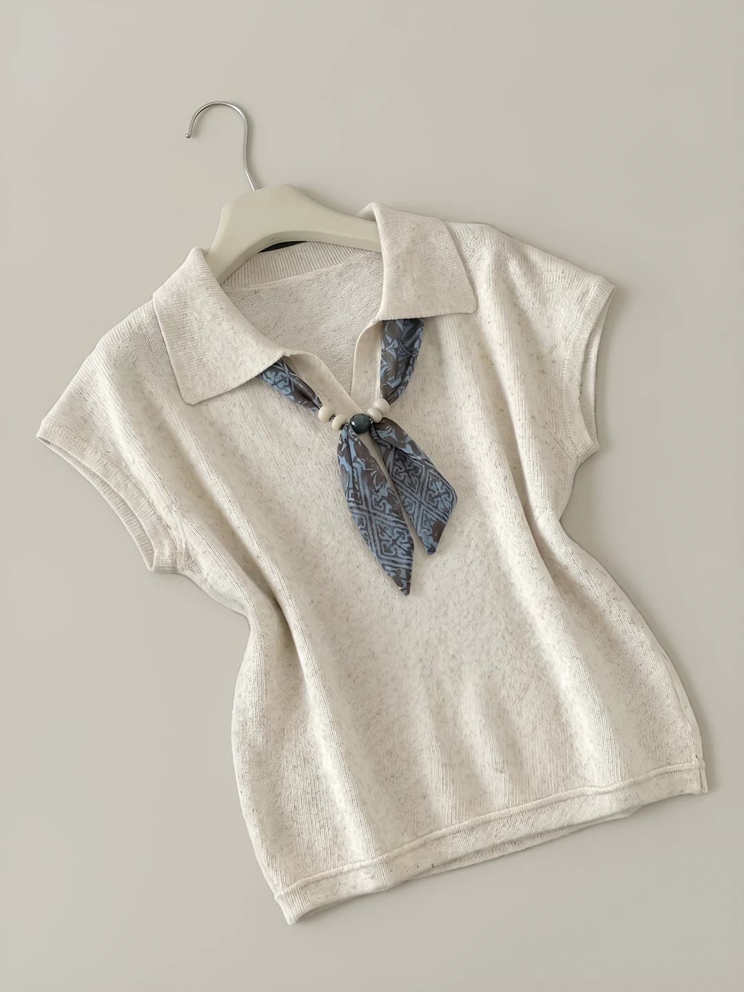 Women's summer knit top, POLO collar, short sleeve, solid colour, plus size, cropped fit