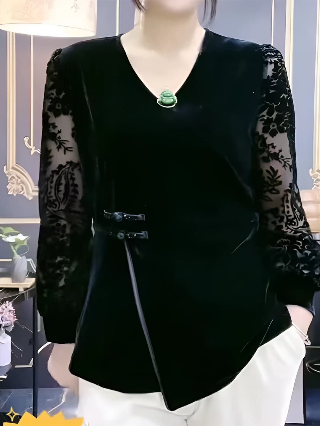 V-neck blouse black