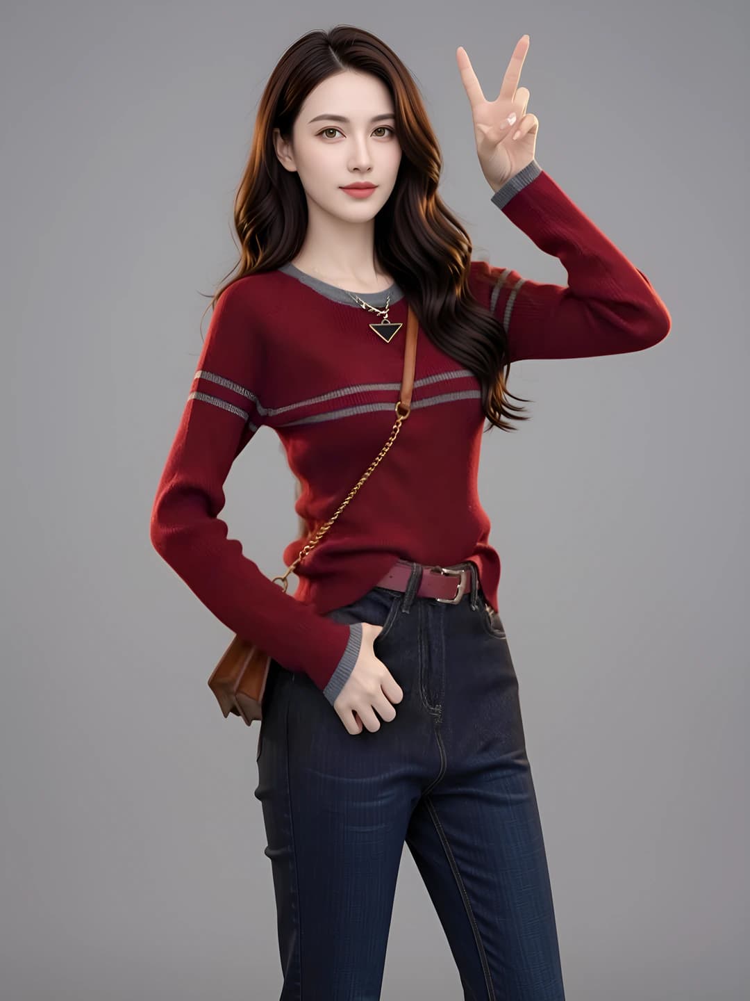 Women's autumn retro striped crew neck long sleeve slim fit knit top