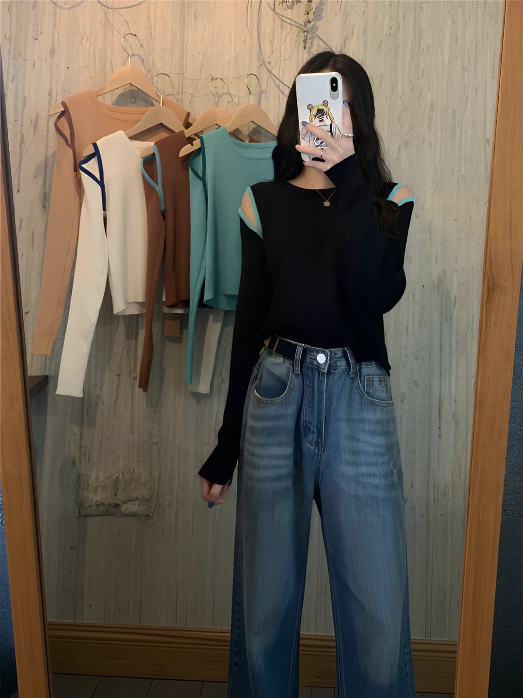 Women's 2026 autumn knit sweater, long sleeve, crew neck, slim fit, solid colour, cropped